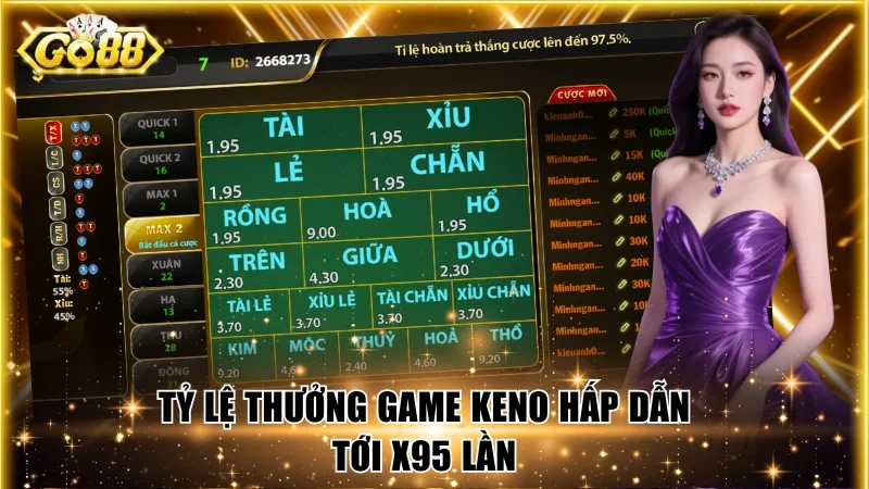 Tỷ lệ thưởng game Keno hấp dẫn tới x95 lần